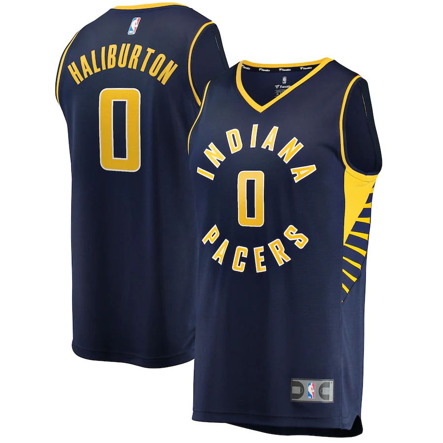 Men Indiana Pacers 0 Tyrese Haliburton Fanatics Branded Navy Fast Break Replica NBA Jersey